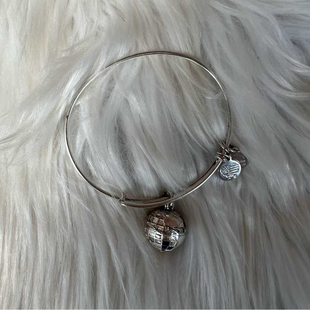 Alex and Ani Shiny Silver Globe Charm Bangle Bracelet - Picture 1 of 3